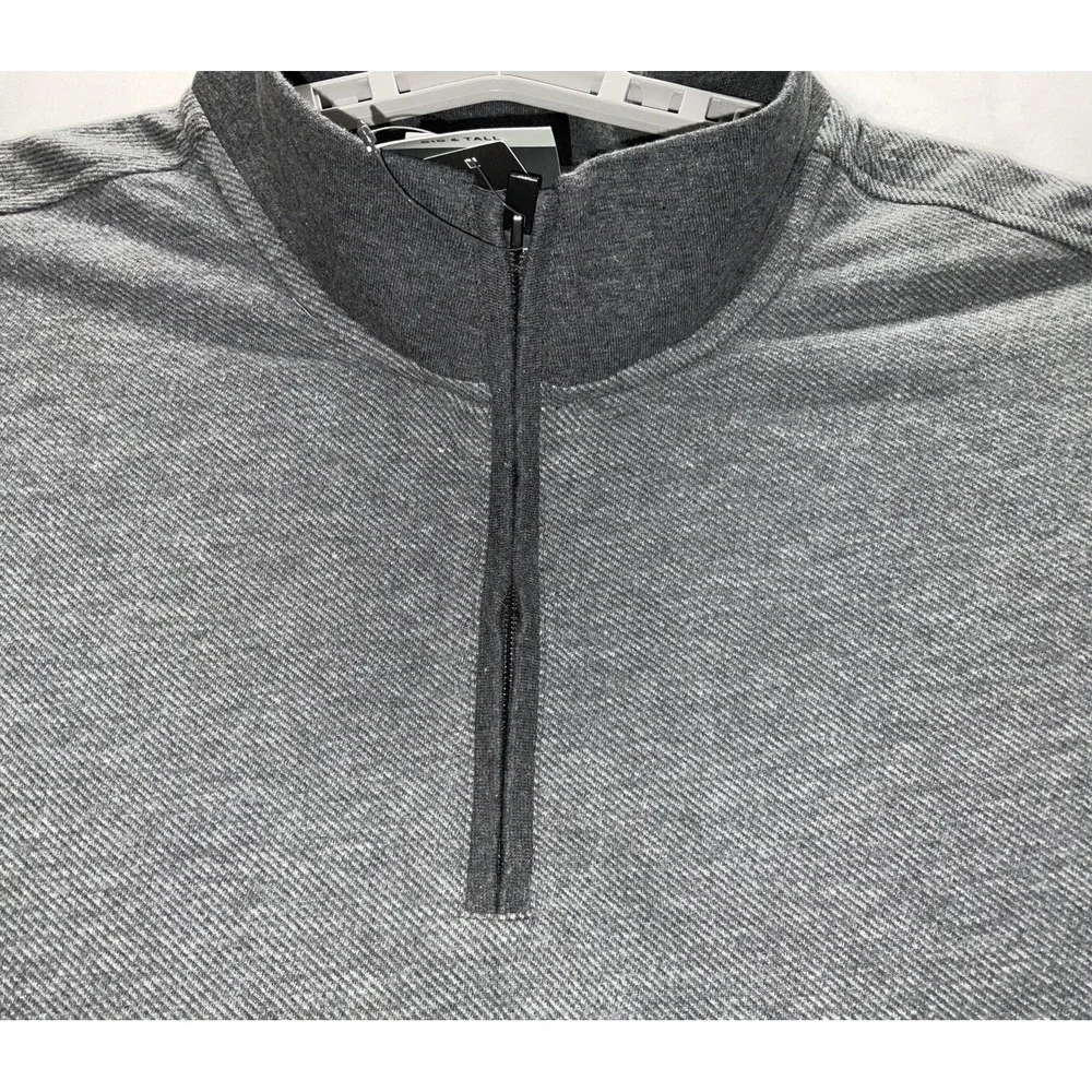 NWT Men's Van Heusen Big & Tall Mock Neck Quarter Zip Twill‎ Sweater Grey 3XLT